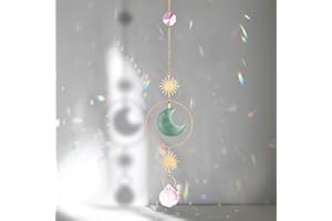 Sahoottie Green Aventurine Sun Catcher Green Moon Crystal Sun Catcher for Window Garden Hanging Crystal Rainbow Maker