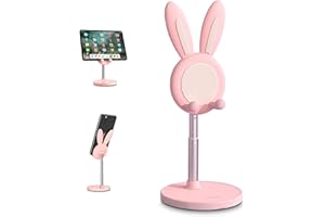 nediea Niedlicher Handy Ständer Hase, Winkel höhenverstellbar, Handy-Ständer für Schreibtisch, Hasen Handyständer, kompatibel mit Allen Handys, for iPhone, for Pixel, for iPad, for Tablets (Rosa)