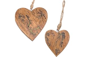 ‎MARZOON Marzoon 2er Set Holz Herz Anhänger 15 cm & 10 cm - mit Blitz Laserbranding und Gold Glitzer - Massive Holzherzen zum Hängen