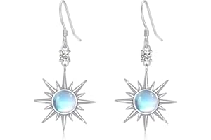 PARYFO Stern Ohrringe 925 Sterling Silber Achtzackiger Stern Hänge Ohrringe Mondstein/Opal/Bernstein Schmuck Geschenke für Damen Mädchen Mama Freundin Ehefrau