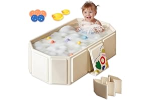 YIBEBE Baignoire Pliable bébé Baignoire bébé Portable pour Enfants: Comprenant 5 Balles et 2 Canards - Baignoire intégrée avec Bouchon de Vidange - Baignoire Portable avec Jouets pour Enfants (White)