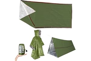 LEKEFETO Bolsa de vivac de emergencia reutilizable, tienda de campaña de emergencia con bolsa de transporte y silbato y poncho de lluvia de emergencia, tienda de rescate para camping, senderismo,