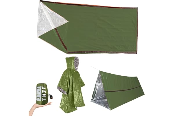 LEKEFETO Sac de bivouac d'urgence réutilisable, tente d'urgence avec sac de transport & sifflet de signalisation & poncho de pluie d'urgence, tente de sauvetage pour camping, randonnée, premiers
