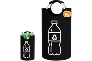 KELAV Flaschensammler Altglas Leergut, 90L Schwarz Pfandflaschen Sammelbehälter, Faltbarer Flaschensammler mit Aluminiumgriff, Flaschensammler Küchenvorratskammer, Küche Abstellraum Flaschentasche