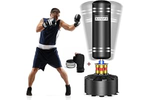 Kitopa Freestanding Punching Bag, 70"-205lbs Standing Boxing Bag with Hand Wraps Sleeve, Men Kickboxing MMA Punch Bag with Strong Suction Cup Base for Adult Kids, Boxing Set for Home Gym