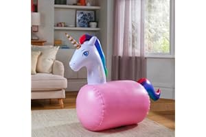 FAHAAM Inflatable Unicorn Space Hopper, Indoor/Outdoor Bouncer with Handles, 125L x 48W x 92H cm, Pink