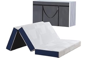 Hiimgo Folding Mattress, 10cm Single with Portable Pillow and Storage Bag, Memory Foam Mattress for Travel, Camping, Guest and Home(90x190x10cm)