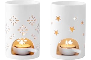 LOVECASA Wax Melt Essential Oil Burner - Star and Flower Pattern, Ceramic Aroma Burners Assorted Wax Warmer Aromatherapy Tarts Holder Candle Scented Diffuser Home Bedroom Decor