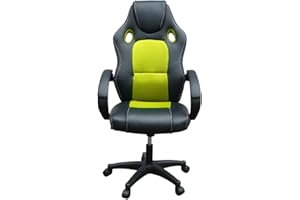 Panana Chaise Fauteuil Siège de Bureau Hauteur Réglable Sportive, Diverses Couleurs au Choix, 61,5 x 72 x (112-122) cm (Noir+Vert)