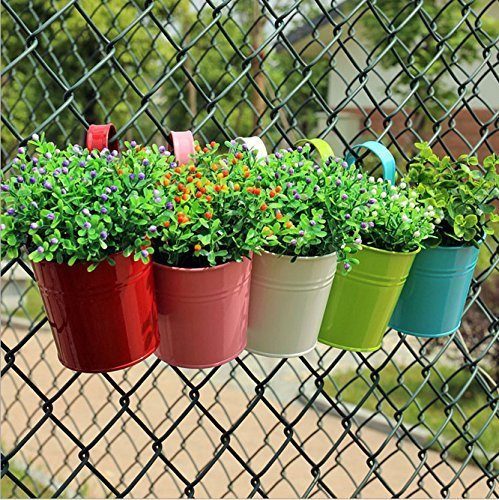 Hängetöpfe Übertopf balkon Blumentopf von Colleer, 10 Stück/10 Farben Eisen hängend Balkontopf Pflanztopf Set (mit Haken) ideal für Balkon Fenster Garten Deck Terrasse Zaun (10pcs) - 3