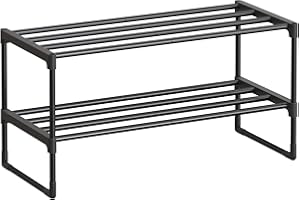 ‎SONGMICS SONGMICS Schuhregal 2 Ebenen, Schuhständer Metall, Schuhaufbewahrung, Schuh-Organizer, aufrecht oder umgedreht, für 6-9 Paar Schuhe, stapelbar, Flur, 30 x 68 x 33,8 cm, schwarz LSA202B01