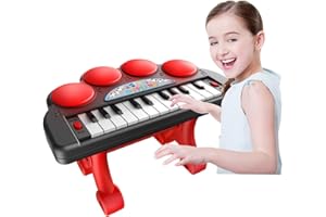 IDANCE MYPIANO 300 - Piano Enfant avec 22 Touches Sensibles, Support Inclus, 3 Sons de Haute Qualité, Pads de Batterie, Chansons Classiques et Fonction Orchestre