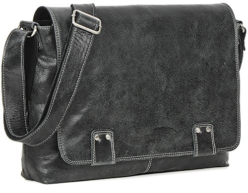 Umh  ngetasche aus Leder  Schwarz - Schultertasche  passend f  r 14  Notebooks und DIN A4 - Unisex Aktentasche 36 x 30 x 8 cm - ger  umige  robuste Le