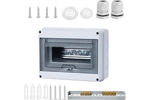 GIGTOOP Verteilerkasten Aufputz, IP65 Waterproof Sicherungskasten Aufputz,1-Reihig für 8-MODULE Aufputzverteiler, mit Messingklemmen für Garten oder Außenbereichen, Villen, Ladesäulen (8 Modul)