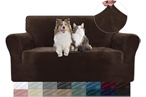 ‎YSTELLAA YSTELLAA Samt Sofa Überzug 2 Sitzer, Stretch Sofahusse Universal, Sofaschoner rutschfest, Sofa Covers Mit Armlehne, Couch Bezug Schutz Katze, Waschbare Couchschoner, Dunkler Kaffee