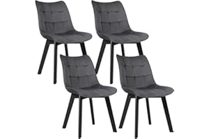 ‎EUGAD EUGAD Esszimmerstühle 4er Set, für Wohnzimmer Küche Esszimmer, Küchenstühle gepolstert mit Rückenlehne, Sitzfläche aus Samt, mit Holzbeinen, bis 150 kg belastbar, Dunkelgrau