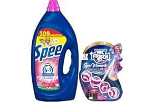 ‎SPEE Spee Aktiv Gel Color 4 + 1 Waschmittel (100 Waschladungen), Flüssigwaschmittel mit 4 + 1 Formel & WC-Frisch Spa Momente Harmonie Toilettenstein (1x 50g), WC Duftspüler, 1er Pack