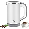 Electric Kettle, 800ML Travel Kettle Lightweight Small Kettle,5 Minutes Fast Boiling, Cordless Portable Kettle, Mini Camping Kettle,Stainless Steel Travel Kettle Auto Shut-Off for Trip,Travel (White)