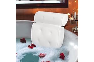 LiRiQi Almohada de Baño, Cojín de Baño de SPA 3D con 6 Ventosas Antideslizante, Ergonómico para Soporte de Cuello y Hombro, Apoyar la Cabeza,el Cuello,los Hombros,la Espalda relájate y cómodo, Blanco