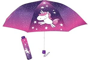 P:OS Einhorn Regenschirm Kinder – Taschenschirm, windfest mit manueller Öffnung – wasserabweisendes Polyester, Ø ca. 100 cm – kompakter Kinderschirm mit Einhorn-Motiv für Schule & unterwegs