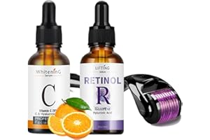 MEITREND Vitamin C Serum & Retinol Serum Microneedling Set, Anti-Aging Serums mit 540 Titanium Derma Roller 0.5mm, Tages- und Nachtpflege Gesichtsserum für Anti-Falten, Straffere Haut, Dunkle Flecke