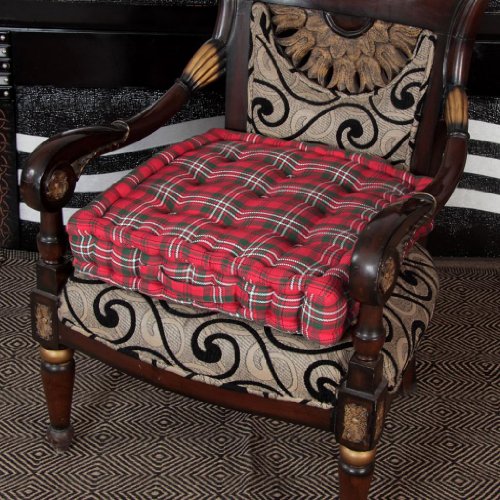 Homescapes extrahohes Sitzkissen orthopädisch mit Tragegriff Sitzerhöhung Aufstehhilfe ca. 50 x 50 x 10 cm, Bezug aus Baumwoll Samt, 100% Polyester Füllung, Schottenmuster Edward Tartan rot grün kariert - 2