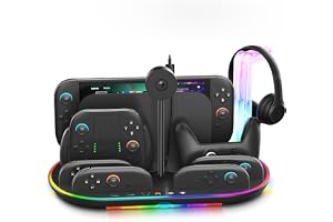 Laddningsstation för Switch 2 med kylfläkt DOBEWINGDELOU Kontrollladdare för JoyCons och Pro dockningsstativ med RGB-ljus, 2 USB-portar 7 spelkortsplatser LED-indikatorer
