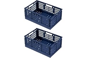 EURXLQ 2 Cestino Portaoggetti Pieghevole, Cassette Plastica Pieghevoli per La Cucina, Bagno, Ufficio (Blu, 30x20x12cm)
