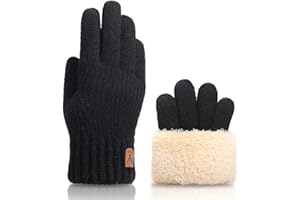 GWAWG Gants d'hiver en tricot pour écran tactile - En pure laine - Thermique - Pour homme et femme - Pour le ski et les sorties - Chaud à la maison - Noir - Taille unique