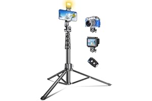 CIRYCASE Tripode para Movil, 177cm Extensible Palo Selfie Trípode de Aluminio con Control Remoto, Ángulo Ajustable & Ligero Portátil, Tripode Camara Compatible con iPhone/Mic/Luz de Relleno Trépied