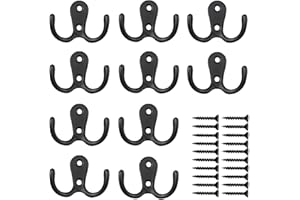 Bosdontek 10 ganci doppi per accappatoio in metallo stile retrò doppio appendiabiti per bagno, camera da letto, porta, parete con 10 viti (Black)