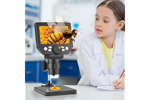 Jradse Microscopio Digital 4,3 Pulgadas 1080P, Microscopio USB 1000X Aumento con 8 Luces LED, Batería Recargable y Soporte Metálico para Reparación PCB, Soldadura, Investigación, Inspección de Joyas