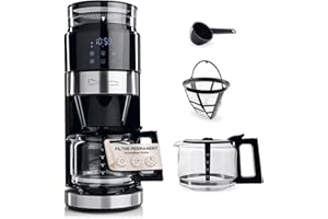 BARISTA KAFFEE & TECHNIK Barista Machine à café avec broyeur, cafetière à filtre avec verseuse en verre | machine à filtre de 900 W avec écran tactile et fonction minuterie jusqu'à 10 tasses | cafetière à café de 1,25 l