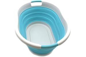 SAMMART 36L Cesto de Ropa Plegable de plástico Tina/cesto Ovalado - Contenedor/Organizador de Almacenamiento Plegable - Tina de Lavado portátil - Cesto de Ropa Que Ahorra Espacio (Gris/Azul Brillante)