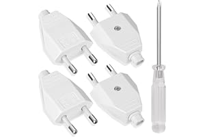 AXFEE 4 sztuki wtyczki euro, 250V 2.5A wtyczka euro, wtyczka płaska, wtyczka euro płaska, wtyczka ze stykiem ochronnym, wtyczka euro dla kabli 8-10mm, IP44, trwała i odporna na pęknięcia (Biały)