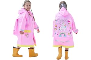 Keyck Impermeabile Bambini Poncho Pioggia Unisex Leggero Cappuccio Antipioggia Giacca Antivento Cartone Animato Impermeabile Tuta Scuola Asilo Bambine Bambino Bimbo Bimba, 3-12 Anni