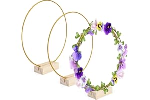 Metallring mit Fuß, PARFCO 3 Stück Metallring 20 cm, Trockenblumenkranz Gold, Holzsockel Metallringe für Herstellung von Tischdeko Hochzeit und Wandbehängen