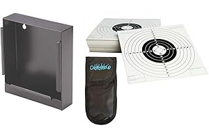 Outletdel ocio Set de Tiro. Tragabalines de Hierro + 100 dianas de Carton de Tiro al Blanco tamaño 14x14 cm + Funda Multiusos