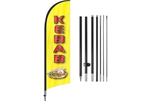 QSUM 8ft Bandera de Exhibición Publicitario -"Kebab"- Incluye Asta de Bandera