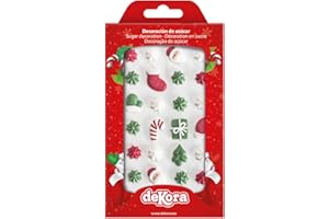 dekora – Décorations de Noël en sucre 2D, 24 pièces, décoration gâteau comestible, figurines assorties pour gâteaux, cupcakes et desserts de Noël