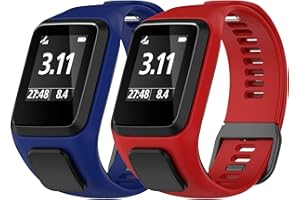 Braleto Correa Compatible con Tomtom Runner3/Runner 2/Spark 3/Adventurer/Golfer 2, Correa Deportivo de Silicona de Repuesto para Tomtom Runner3 (Rojo + Azul Oscuro)