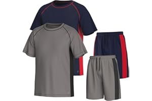 Essenclo Men’s Gym Clothes Set - 4-Pcs Athletic Outfits w/ 2 Workout Shirts & 2 Shorts - Lightweight, Quick-Dry, Breathable