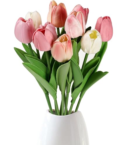 Janinka Künstliche Tulpen, 100 Stück – PU-Material, 35 Cm, In Dunkelrosa, Hellrosa & Weiß