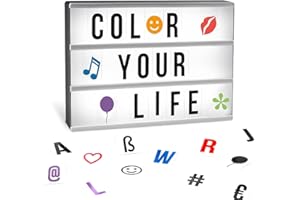 Gadgy ® Caja de Luz cinematográfica A4 | con Cable USB, 208 Letras Symbolos Numeros Negro y de Color | Vintage Lightbox | Bateria o Electricidad