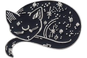RUBY569Y_BROOCH PIN Broche de esmalte con diseño de gato místico para chaquetas, mochilas de ropa, para mujeres, hombres, gatos, esmaltados, chaqueta, cuello de jeans y camisas, joyas - negro + plata