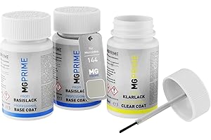 MG PRIME Peinture voiture Kit de stylo retouche pour Mercedes 144/9144 Mondsteinweiss Metallic/Digital White Pearl de fond, de base, de vernis de 50ml par flacon