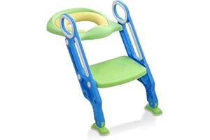 Froadp Töpfchentrainer mit treppe Lerntöpfchen Toilettensitz Kinder-Töpfchen höhenverstellbar und klappbar für 1-7 jährige, Blau + Grün