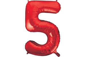 UNIQUE Red Number 5 Shaped Large Foil Balloon (86cm) 1 Piece - Perfect for Birthday Parties and Special Events