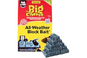 The Big Cheese All-Weather Rodent Block - 30 x 10g, For Mice and Rats, Damp-Proof, Weather-Resistant - Super Strength and Highly effective, Pet Safe, Blue