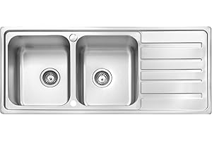 JASSFERRY Évier de cuisine 2 Bacs 1160 x 500mm, Acier Inoxydable, Égouttoir réversible, avec trop-plein